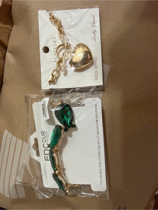 Jewelry - Gold-Dipped Heart Toggle Bracelet and Emerald Green Pendant Set - Unbranded